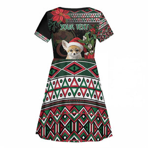 Algeria Christmas Personalized Kid Short Sleeve Dress Fennec Fox Santa and Traditional Pattern