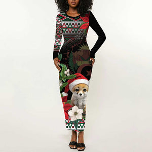 Algeria Christmas Personalized Long Sleeve Bodycon Dress Fennec Fox Santa and Traditional Pattern LT9