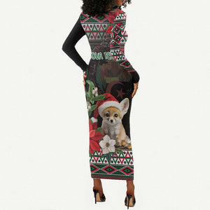 Algeria Christmas Personalized Long Sleeve Bodycon Dress Fennec Fox Santa and Traditional Pattern LT9