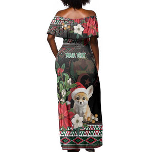 Algeria Christmas Personalized Off Shoulder Maxi Dress Fennec Fox Santa and Traditional Pattern