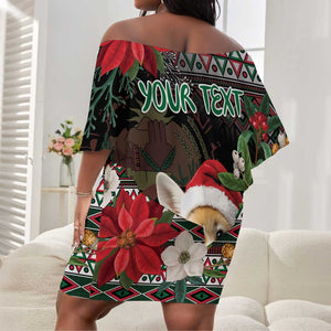 Algeria Christmas Personalized Off Shoulder Short Dress Fennec Fox Santa and Traditional Pattern