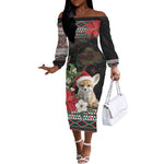 Algeria Christmas Personalized Off The Shoulder Long Sleeve Dress Fennec Fox Santa and Traditional Pattern