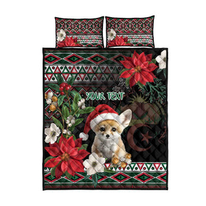 Algeria Christmas Personalized Quilt Bed Set Fennec Fox Santa and Traditional Pattern