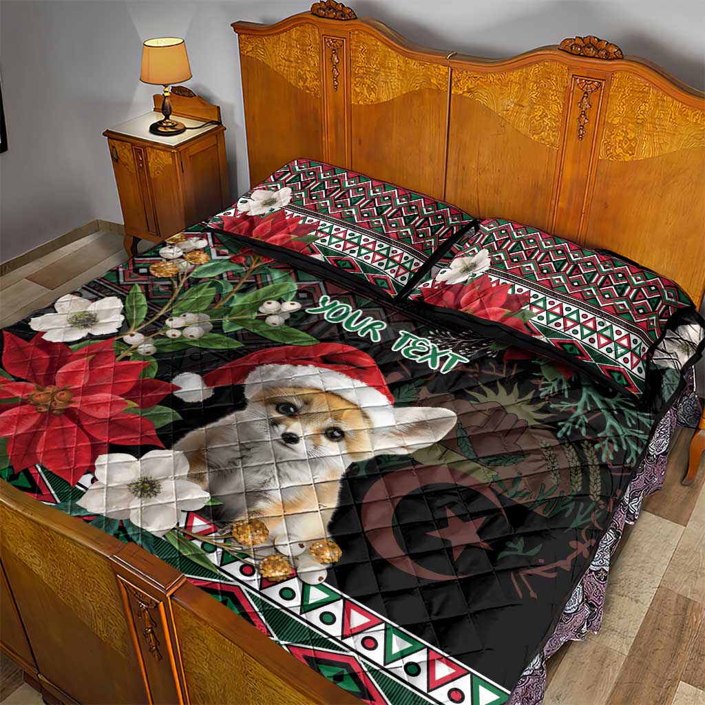 Algeria Christmas Personalized Quilt Bed Set Fennec Fox Santa and Traditional Pattern