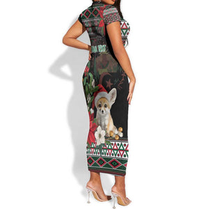 Algeria Christmas Personalized Short Sleeve Bodycon Dress Fennec Fox Santa and Traditional Pattern LT9
