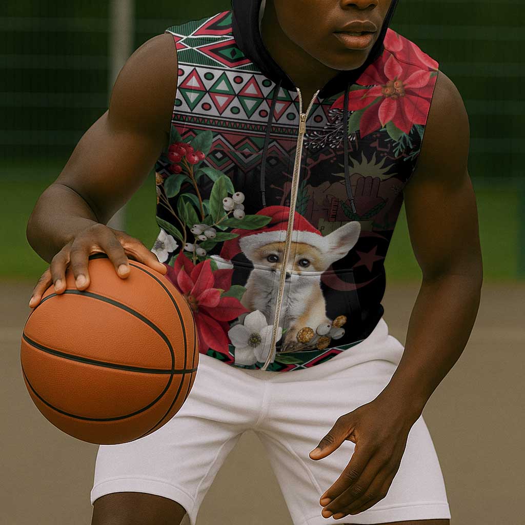 Algeria Christmas Personalized Sleeveless Zip Hoodie Fennec Fox Santa and Traditional Pattern - African Pride
