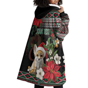 Algeria Christmas Personalized Wearable Blanket Hoodie Fennec Fox Santa and Traditional Pattern