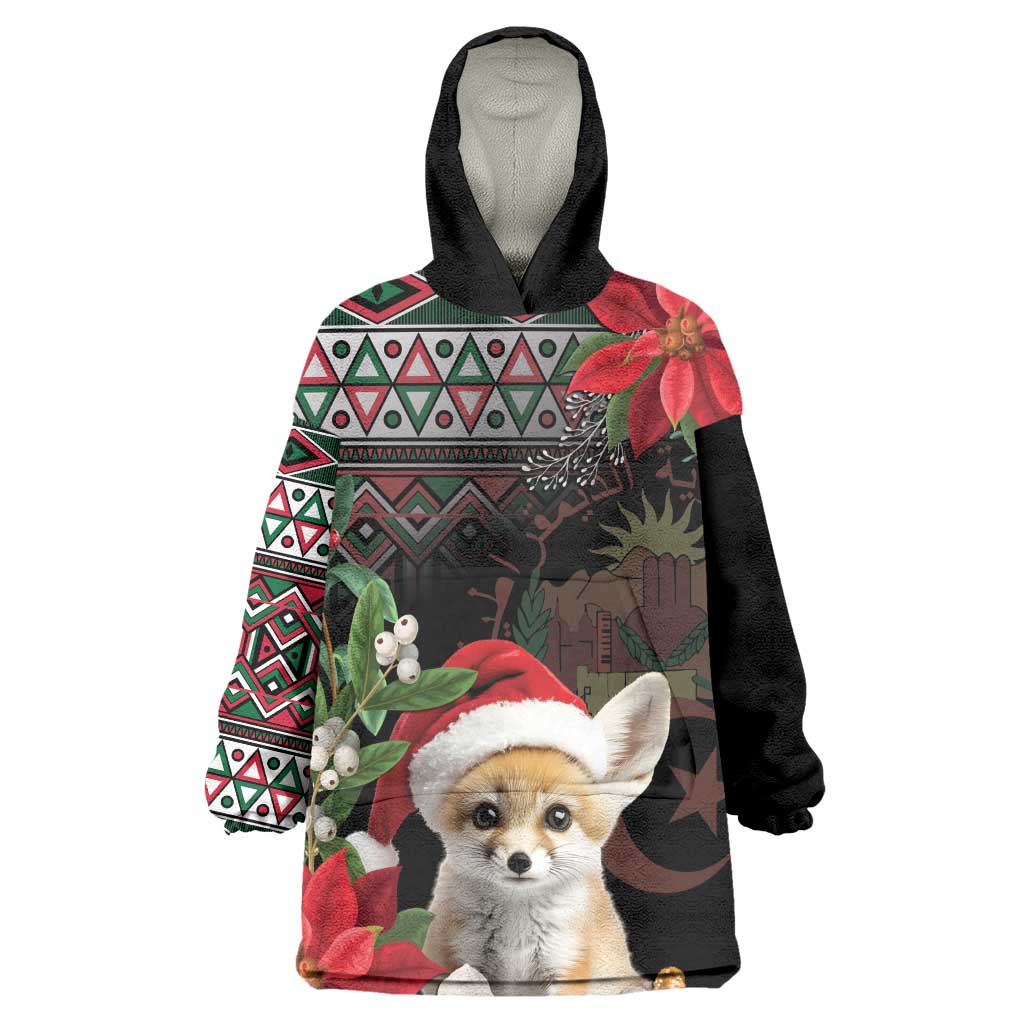 Algeria Christmas Personalized Wearable Blanket Hoodie Fennec Fox Santa and Traditional Pattern