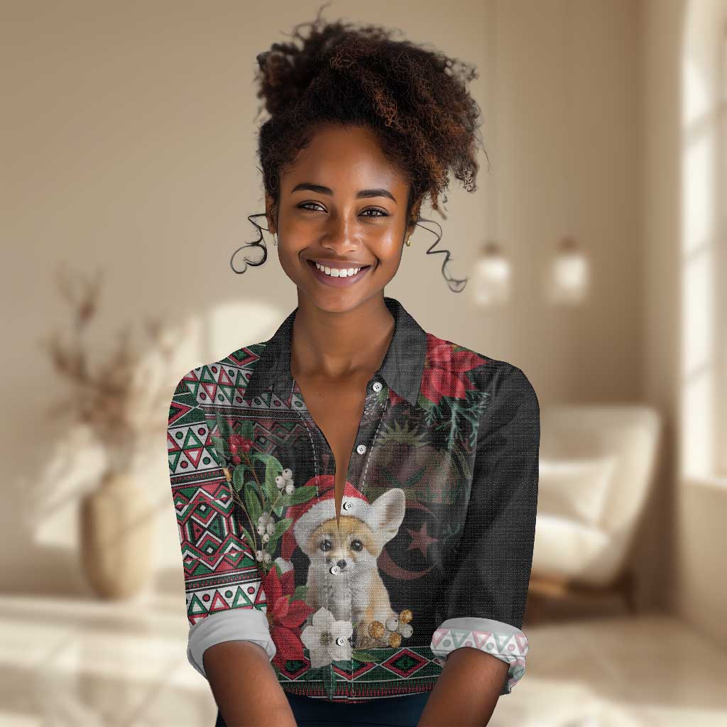 Algeria Christmas Personalized Women Casual Shirt Fennec Fox Santa and Traditional Pattern LT9