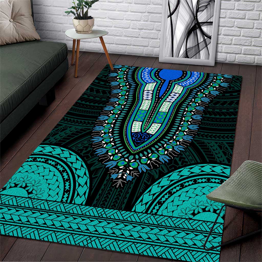 African Dashiki and Polynesian Pattern Area Rug Teal