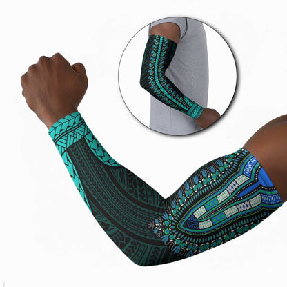 African Dashiki and Polynesian Pattern Arm Sleeves Teal