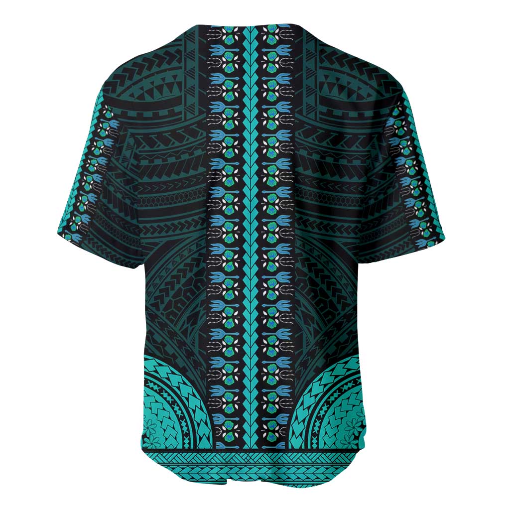 African Dashiki and Polynesian Pattern Baseball Jersey Teal