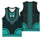African Dashiki and Polynesian Pattern Basketball Jersey Teal - African Pride