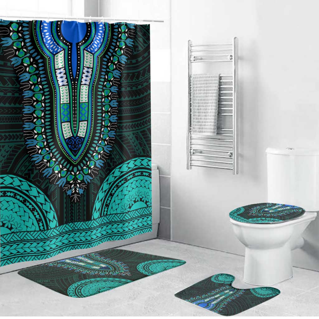 African Dashiki and Polynesian Pattern Bathroom Set Teal