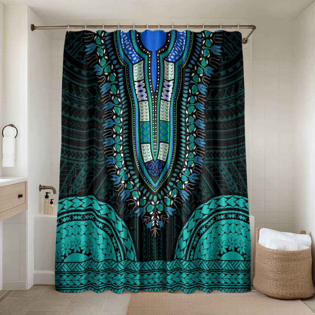African Dashiki and Polynesian Pattern Bathroom Set Teal