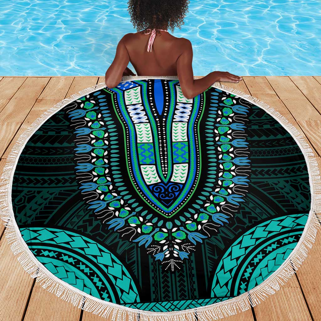 African Dashiki and Polynesian Pattern Beach Blanket Teal