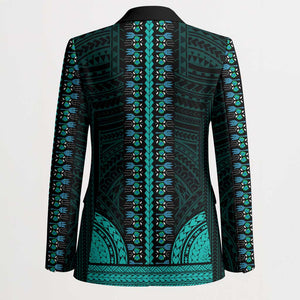 African Dashiki and Polynesian Pattern Blazer Teal
