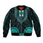 African Dashiki and Polynesian Pattern Bomber Jacket Teal