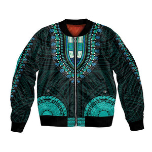 African Dashiki and Polynesian Pattern Bomber Jacket Teal