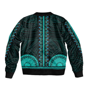 African Dashiki and Polynesian Pattern Bomber Jacket Teal