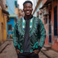 African Dashiki and Polynesian Pattern Bomber Jacket Teal