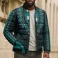 African Dashiki and Polynesian Pattern Bomber Puffer Jacket Teal