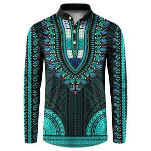 African Dashiki and Polynesian Pattern Button Sweatshirt Teal