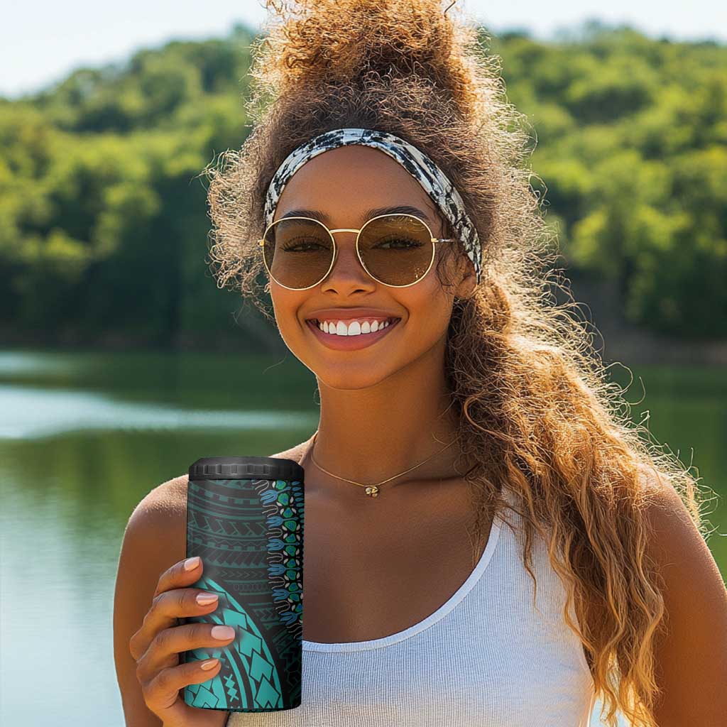African Dashiki and Polynesian Pattern 4 in 1 Can Cooler Tumbler Teal