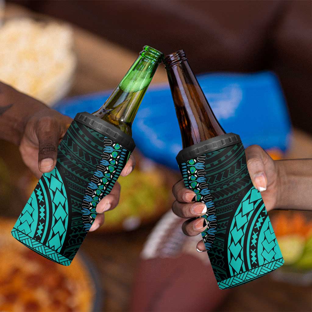 African Dashiki and Polynesian Pattern 4 in 1 Can Cooler Tumbler Teal