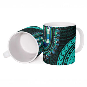 African Dashiki and Polynesian Pattern Ceramic Mug Teal