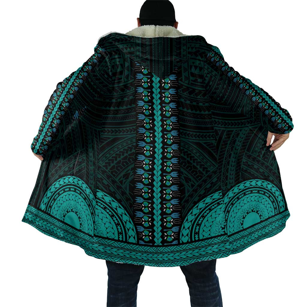 African Dashiki and Polynesian Pattern Cloak Teal