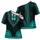 African Dashiki and Polynesian Pattern Cross Shoulder Shirt Teal