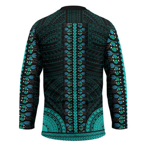 African Dashiki and Polynesian Pattern Hockey Jersey Teal