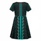 African Dashiki and Polynesian Pattern Kid Short Sleeve Dress Teal