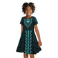 African Dashiki and Polynesian Pattern Kid Short Sleeve Dress Teal