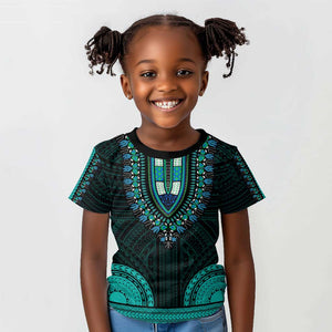 African Dashiki and Polynesian Pattern Kid T shirt Teal