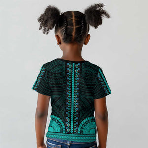 African Dashiki and Polynesian Pattern Kid T shirt Teal