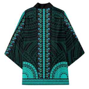 African Dashiki and Polynesian Pattern Kimono Teal
