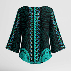 African Dashiki and Polynesian Pattern Kimono Sleeve Blouse Teal