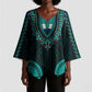 African Dashiki and Polynesian Pattern Kimono Sleeve Blouse Teal