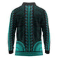 African Dashiki and Polynesian Pattern Long Sleeve Polo Shirt Teal