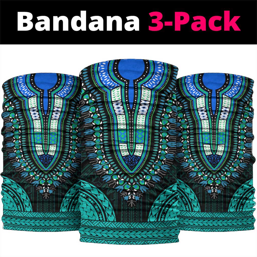 African Dashiki and Polynesian Pattern Neck Gaiter Teal LT9