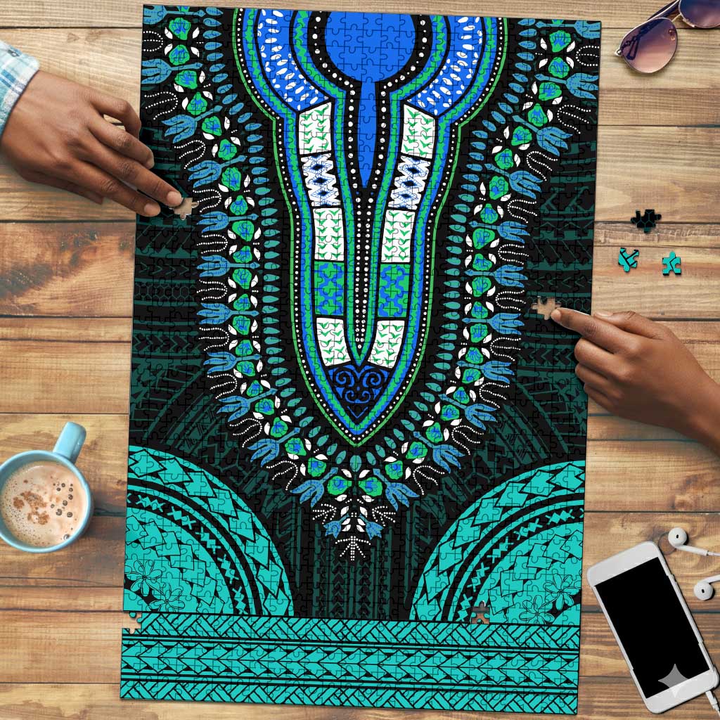 African Dashiki and Polynesian Pattern Puzzle Teal