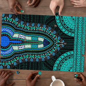 African Dashiki and Polynesian Pattern Puzzle Teal