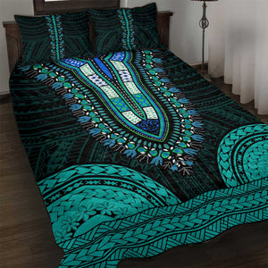 African Dashiki and Polynesian Pattern Quilt Bed Set Teal