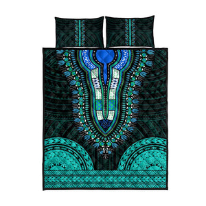 African Dashiki and Polynesian Pattern Quilt Bed Set Teal