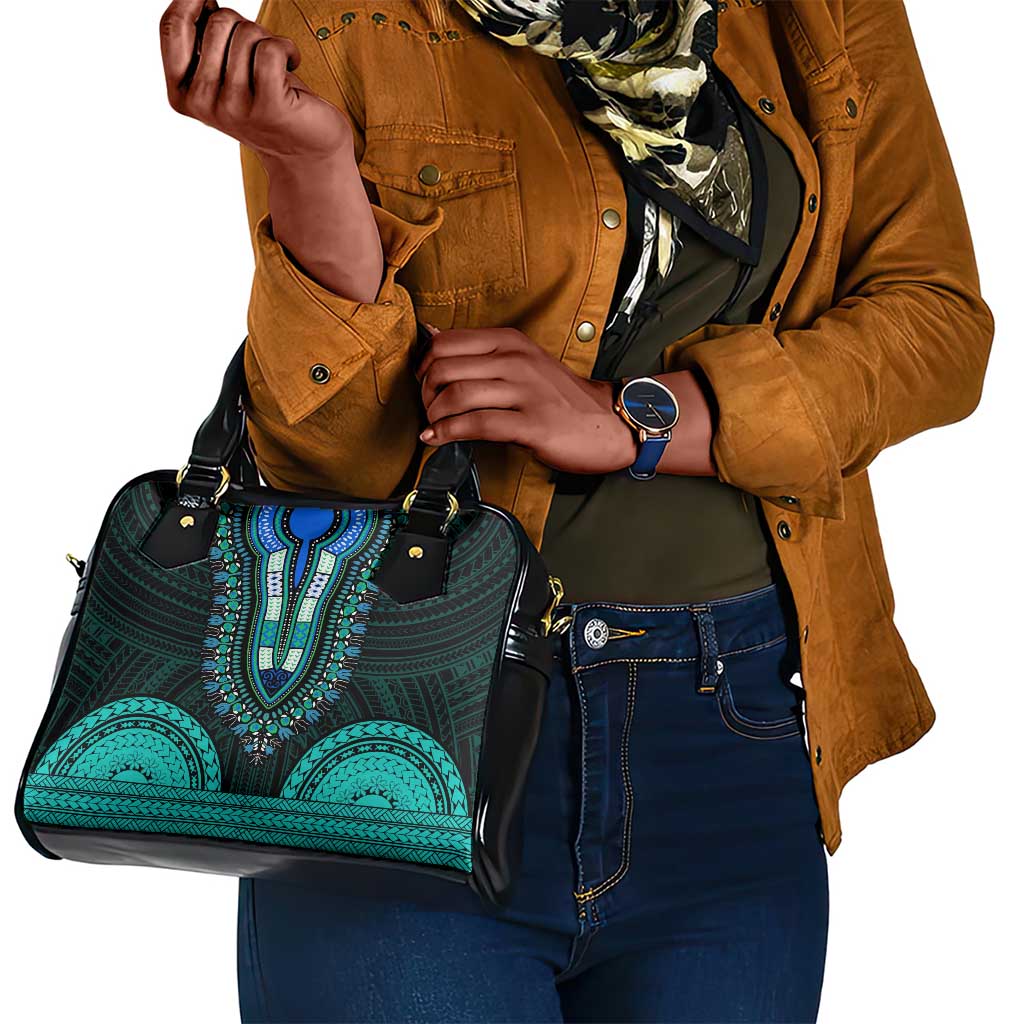 African Dashiki and Polynesian Pattern Shoulder Handbag Teal