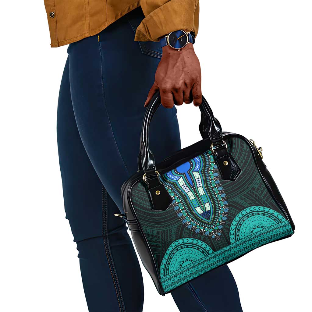 African Dashiki and Polynesian Pattern Shoulder Handbag Teal