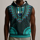 African Dashiki and Polynesian Pattern Sleeveless Hoodie Teal - African Pride