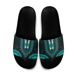 African Dashiki and Polynesian Pattern Slide Sandals Teal